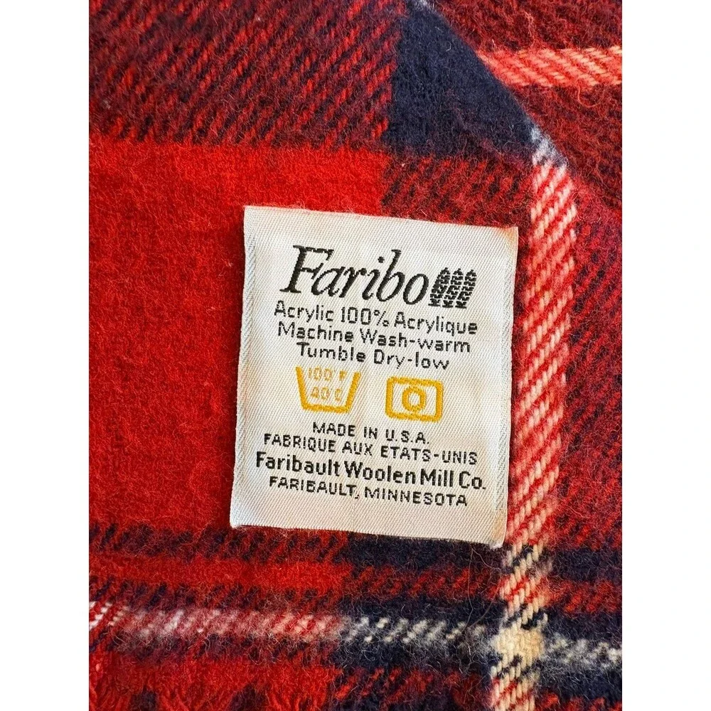 Vintage Faribo Acrylic Red Black & White Plaid Stadium Throw/Lap Blanket 52x45